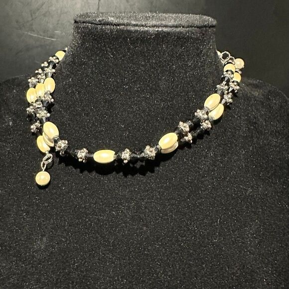 Magnetic Wrap Necklace Bracelet Beaded Pearls Stone Silver 35 inches - Picture 2 of 14